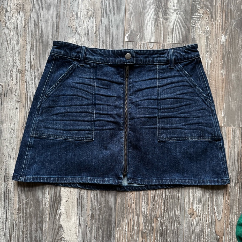 Women’s Madewell Full Zip Front Denim Mini Skirt 31 Dark Wash Pockets